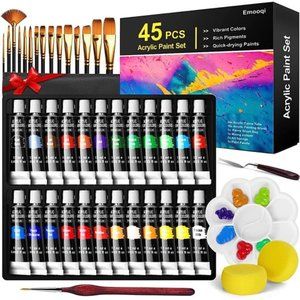Acrylic Paint, 45 Piece Painting Supplies Set, Includes 24 Acrylic Paints